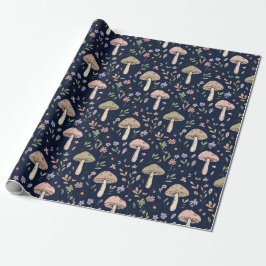 Moody Dark Navy Fungi Seamless Pattern Cadeaupapier