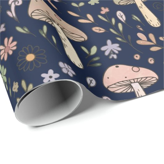 Moody Dark Navy Fungi Seamless Pattern Cadeaupapier (Rol Hoek)