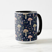 Moody Dark Navy Fungi Seamless Pattern Mok (Voorkant rechts)