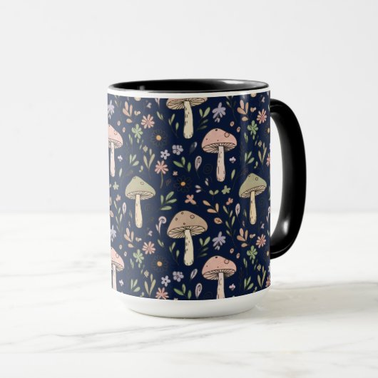 Moody Dark Navy Fungi Seamless Pattern Mok (Voorkant rechts)