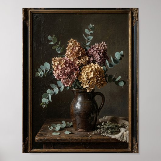 Moody Dark Plum Dahlia Hydrangea II Poster (Voorkant)
