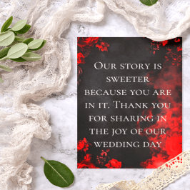 Moody Dark Red Rose Wedding Thank You Note Bedankkaart