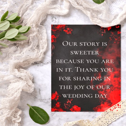 Moody Dark Red Rose Wedding Thank You Note Bedankkaart