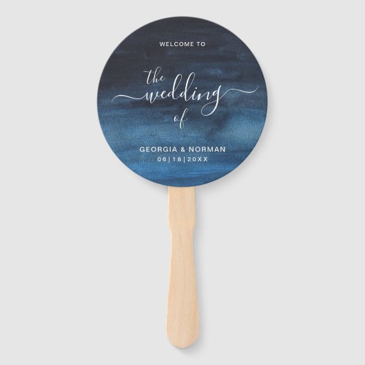 Moody Dark Waterverf Navy Blue Wedding Handwaaier (Voorkant)