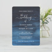 Moody Dark Waterverf Navy Blue Wedding Kaart (Staand voorkant)