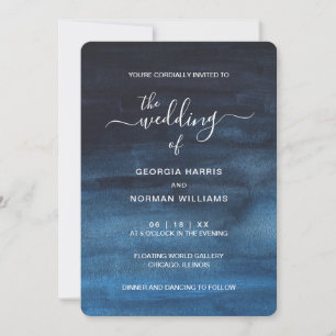Moody Dark Waterverf Navy Blue Wedding Kaart