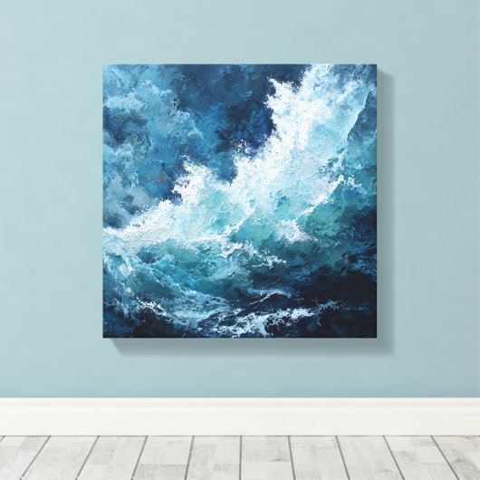 Moody Deep Blue Sea | Expressionist Impasto Wave Canvas Afdruk (Insitu (Houten vloer))