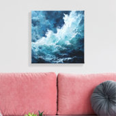 Moody Deep Blue Sea | Expressionist Impasto Wave Canvas Afdruk (Insitu (Woonkamer))