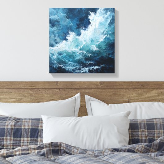 Moody Deep Blue Sea | Expressionist Impasto Wave  Canvas Afdruk (Insitu (Slaapkamer))