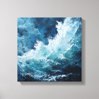 Moody Deep Blue Sea | Expressionist Impasto Wave  Canvas Afdruk