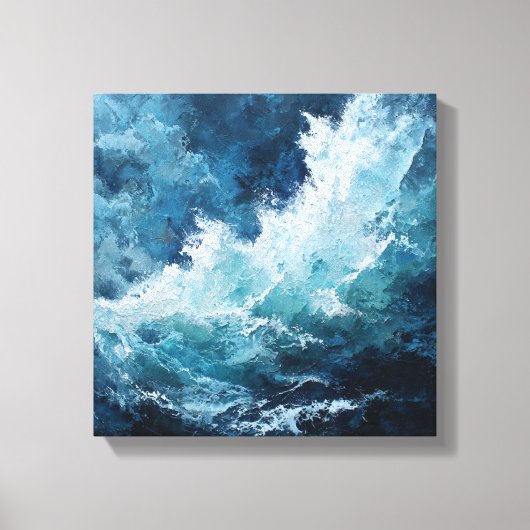 Moody Deep Blue Sea | Expressionist Impasto Wave Canvas Afdruk (Voorkant)