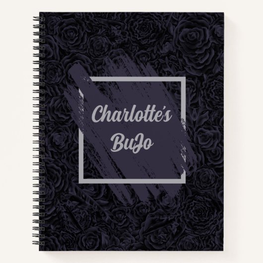 Moody Deep Navy Blauw Bloemen Patroon Notitieboek (Voorkant)