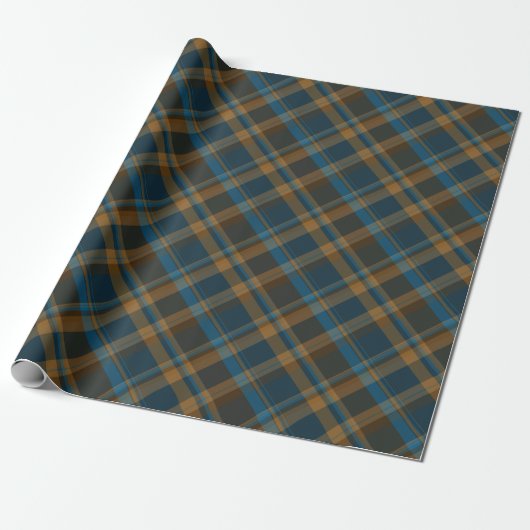 Moody Diagonal Navy, Brown and Copper Tartan Plaid Cadeaupapier (Uitgerold)