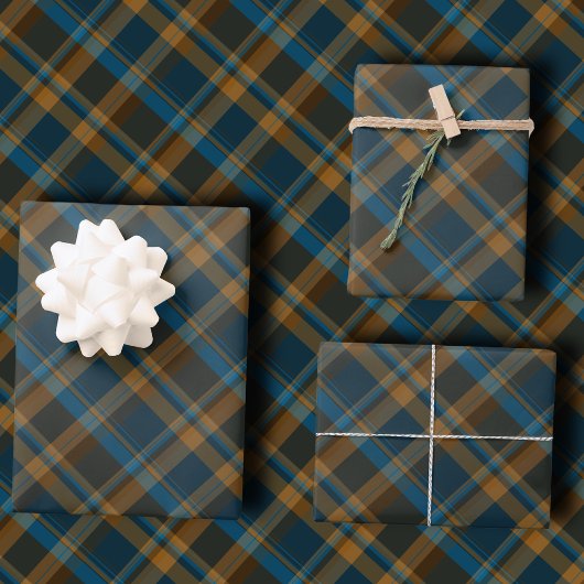 Moody Diagonal Navy, Brown and Copper Tartan Plaid Inpakpapier Vel