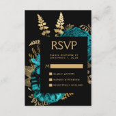 Moody Donker Bloemen Turquoise Gouden Bruiloft RSV Informatiekaartje (Voorkant)