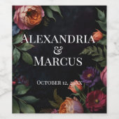 Moody donker bloemen wijn etiket (Enkel label)