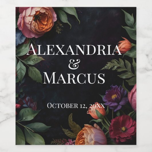 Moody donker  bloemen wijn etiket (Enkel label)