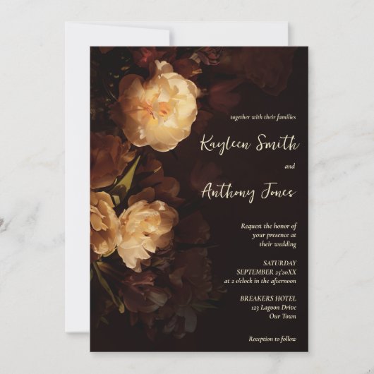 Moody donker  bloemenbruiloft alles in één kaart (Voorkant)