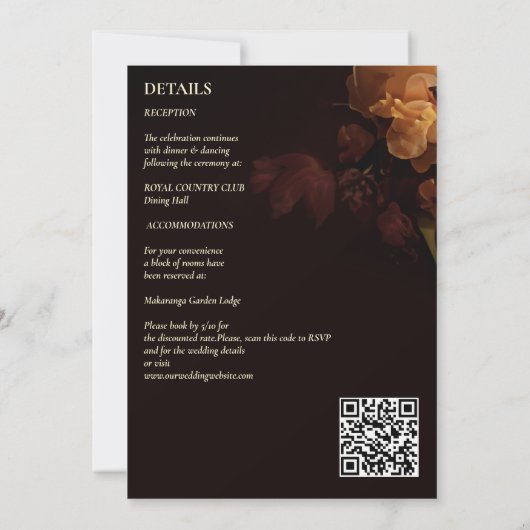 Moody donker  bloemenbruiloft alles in één kaart (Achterkant)