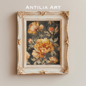 Moody Donker Bloemschilderij Stilleven Poster