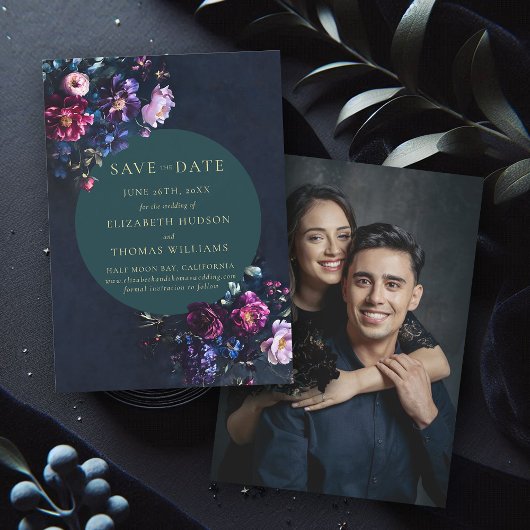 Moody Donker Elegant Bloemen Jewel Tone Foto Bruil Save The Date