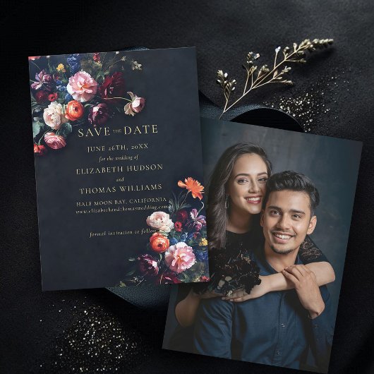 Moody Donker Elegant Romantisch Bloemen Foto Bruil Save The Date