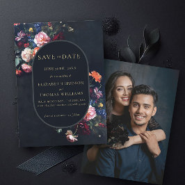 Moody Donker Elegant Romantisch Bloemen Ovaal Brui Save The Date