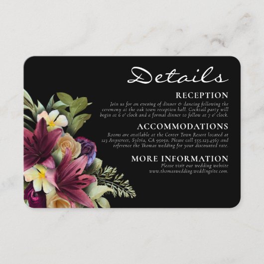 Moody Donker Romantisch Bloemen Elegant Bruiloft Informatiekaartje (Voorkant)