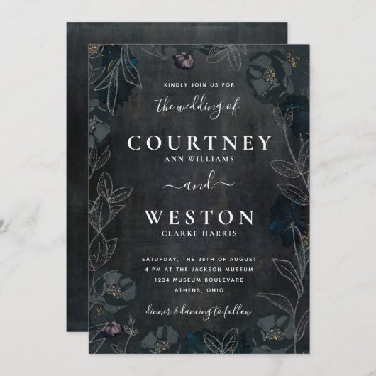 Moody donkere bloemen bruiloft kaart (Voorkant / Achterkant)