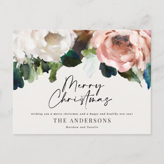 Moody donkere bloemen moderne elegante kerstvakant feestdagenkaart (Voorkant)
