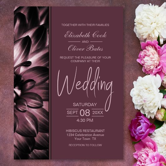 Moody Dusty Roos Floral Wedding Kaart