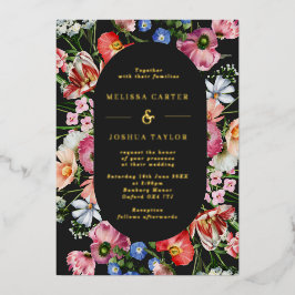 Moody Dutch Floral Burst Lijst Wedding Gold Folie Uitnodiging