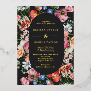 Moody Dutch Floral Burst Lijst Wedding Gold Folie Uitnodiging