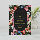 Moody Dutch Floral Burst Lijst Wedding Gold Folie Uitnodiging (Staand Voorkant)
