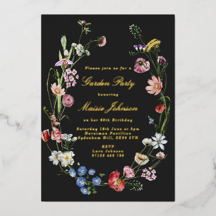 Moody Dutch Floral Garden Party Birthday Gold Folie Uitnodiging
