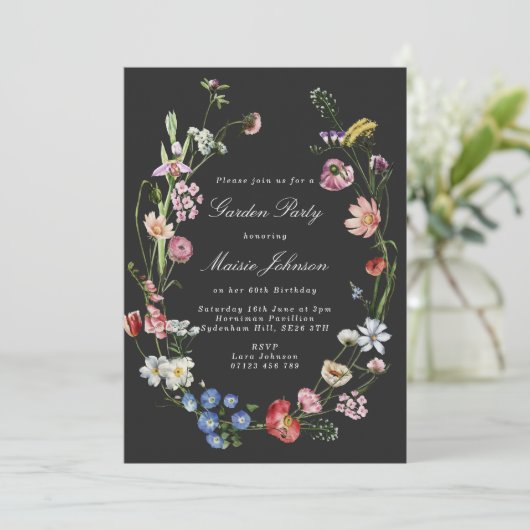Moody Dutch Floral Wreath Garden Party Birthday Kaart (Staand voorkant)