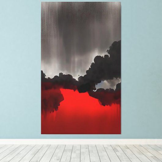 Moody, eigentijdse schilderende zwarte grijze rode canvas afdruk (Insitu (Houten vloer))