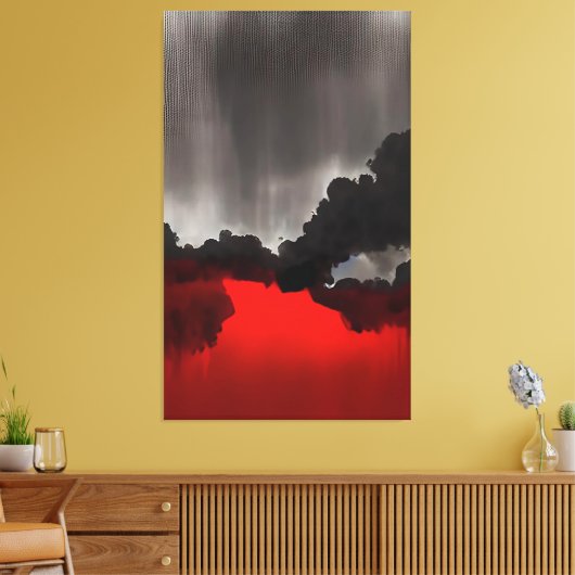 Moody, eigentijdse schilderende zwarte grijze rode canvas afdruk (Insitu (Woonkamer))