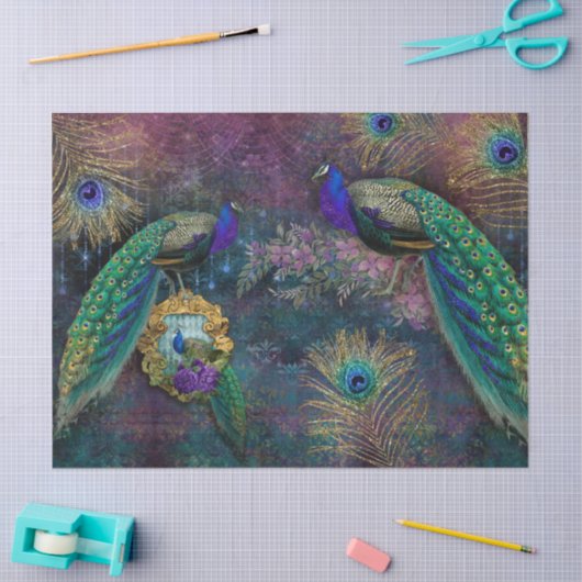 Moody Elegant Peacock Feather Glitter Decoupage Tissuepapier (Craft)