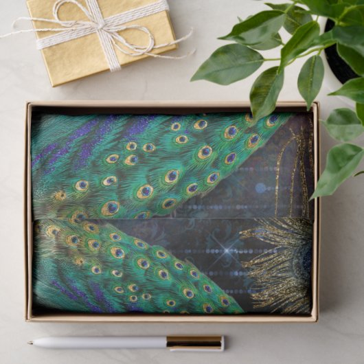 Moody Elegant Peacock Feather Glitter Decoupage Tissuepapier (Geschenk)