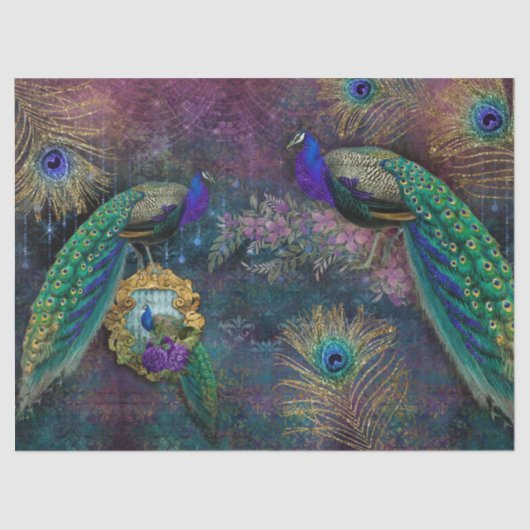 Moody Elegant Peacock Feather Glitter Decoupage Tissuepapier (Voorkant)