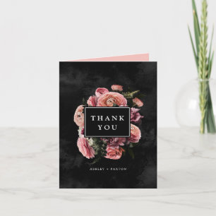 Moody Elegant Pink Floral Bouquet Dank u wel Kaart