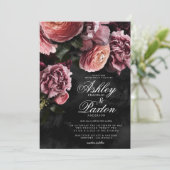 Moody Elegant Pink | Floral Bouquet op Black Invit Kaart (Staand voorkant)