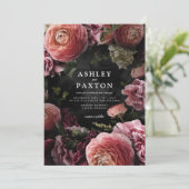 Moody Elegant Pink | Floral Bouquet op Black Invit Kaart (Staand voorkant)