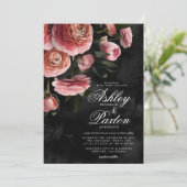 Moody Elegant Pink | Floral Bouquet op Black Invit Kaart (Staand voorkant)