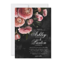 Moody Elegant Pink | Floral Bouquet op Black Invit