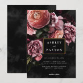 Moody Elegant Pink | Floral Bouquet op Black Kaart (Voorkant / Achterkant)