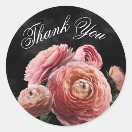 Moody Elegant Pink | Floral Bouquet op Black Ronde Sticker