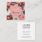 Moody & Elegant Waterverf Bloemen Arrangement Roze Vierkante Visitekaartje (Voorkant / Achterkant)