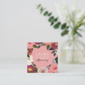 Moody & Elegant Waterverf Bloemen Arrangement Roze Vierkante Visitekaartje (Staand voorkant)